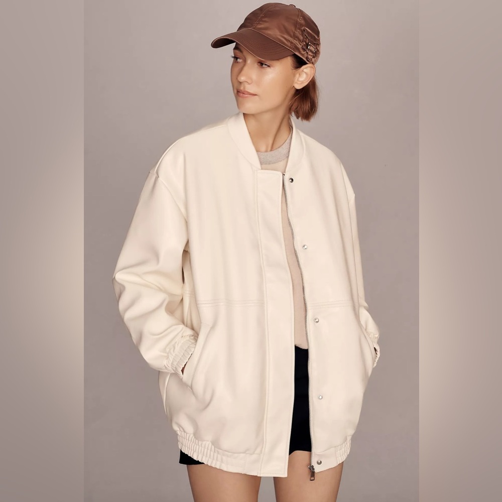 Anthropologie Maeve Oversized Patent Leather Bomber Jacket - Picture 3 of 16